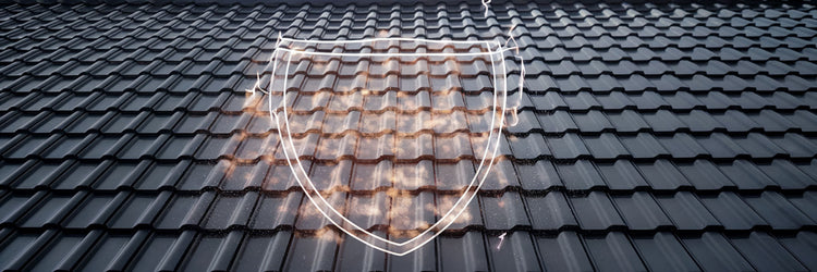 metal roof with a drawn shield emphasizing rust prevention