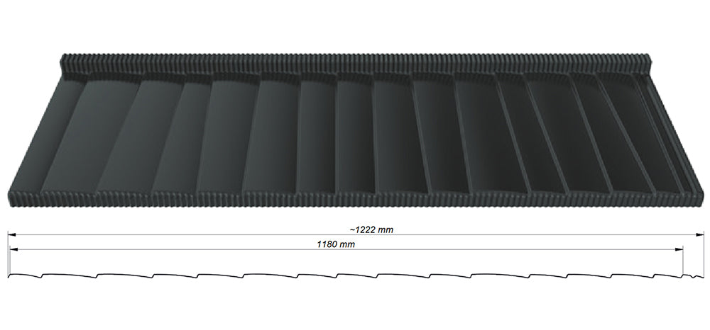 Banff technical drawing showing the panel profile and dimensions in millimetres