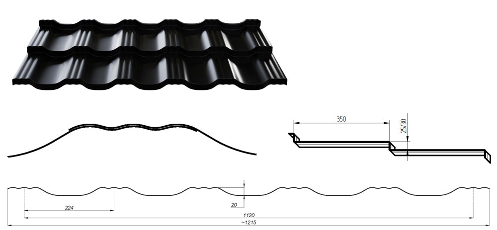 Mont Blanc technical drawing showing the panel profile and dimensions in millimetres